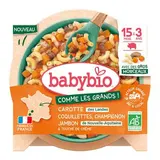 Assiette menu carottes, coquillettes champignon, jambon et touche de crème BIO - dès 12 mois, Babybio (230 g)