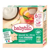 Gourde brassé riz pêche et poire BIO - dès 6 mois, Babybio (4 x 85 g)