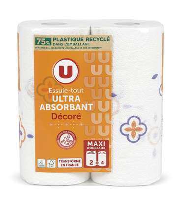 Essuie-tout ultra absorbant compact décoré, U (2 rouleaux)
