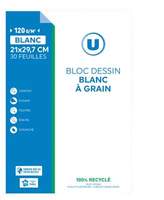 Bloc papier dessin 21x29,7, U (30 feuilles)