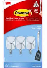 Crochet adhésif Clip Câble transparent, Command (x 3, petit)