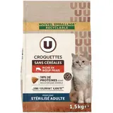 Croquettes sans céréales riche en boeuf frais pour chat adulte stérilisé, U (3 kg)