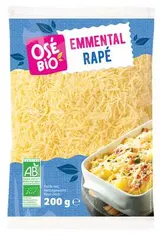 Emmental râpé au lait pasteurisé BIO, 27 % MG, Osé Bio (200 g)