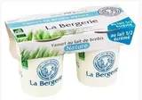 Yaourt nature demi-écrémé BIO au lait de brebis, La Bergerie (2 x 125 g)