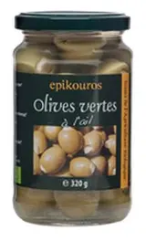 Olives vertes à l'ail  BIO, Epikouros (320 g)