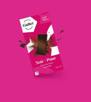 Tablette noir 70% éclats de cacao, Chocolat Galler (80 g)