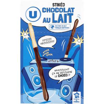 Stikéo batonnets chocolat lait, U (90 g)