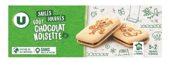 Sablés fourrés parfum chocolat noisettes, U (125 g)