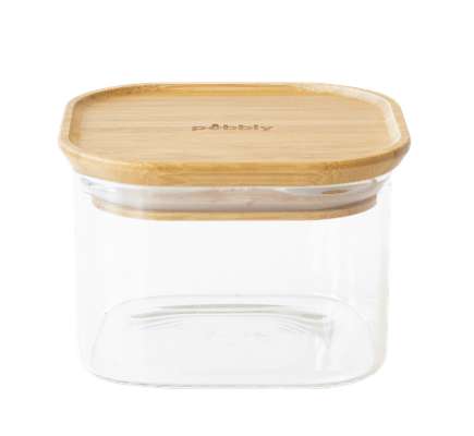 Boite en verre carré avec couvercle en bambou 500 ml, Pebbly