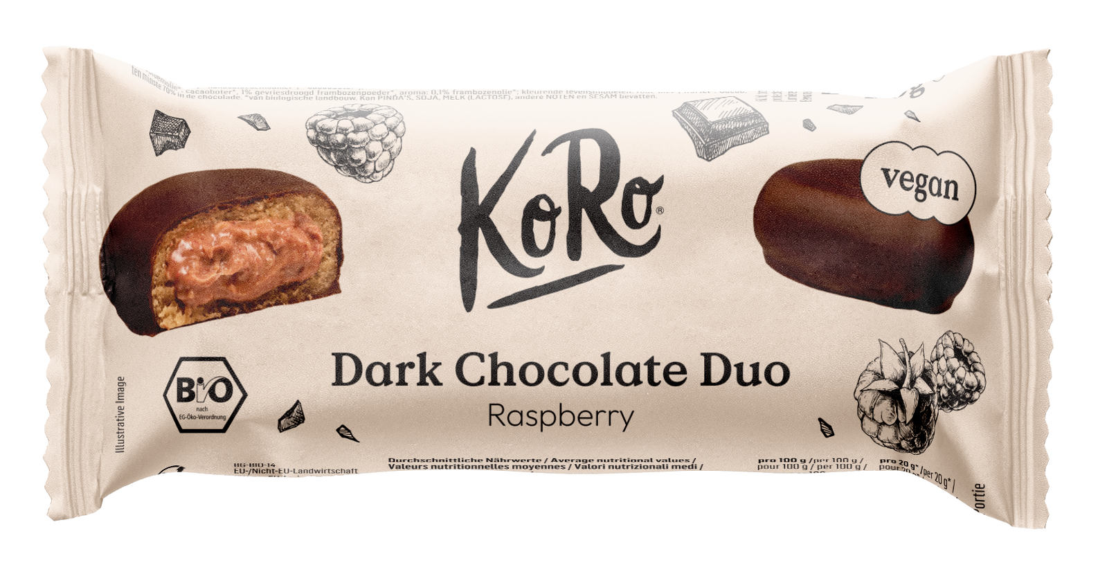 Bouchées de chocolat noir à la framboise bio