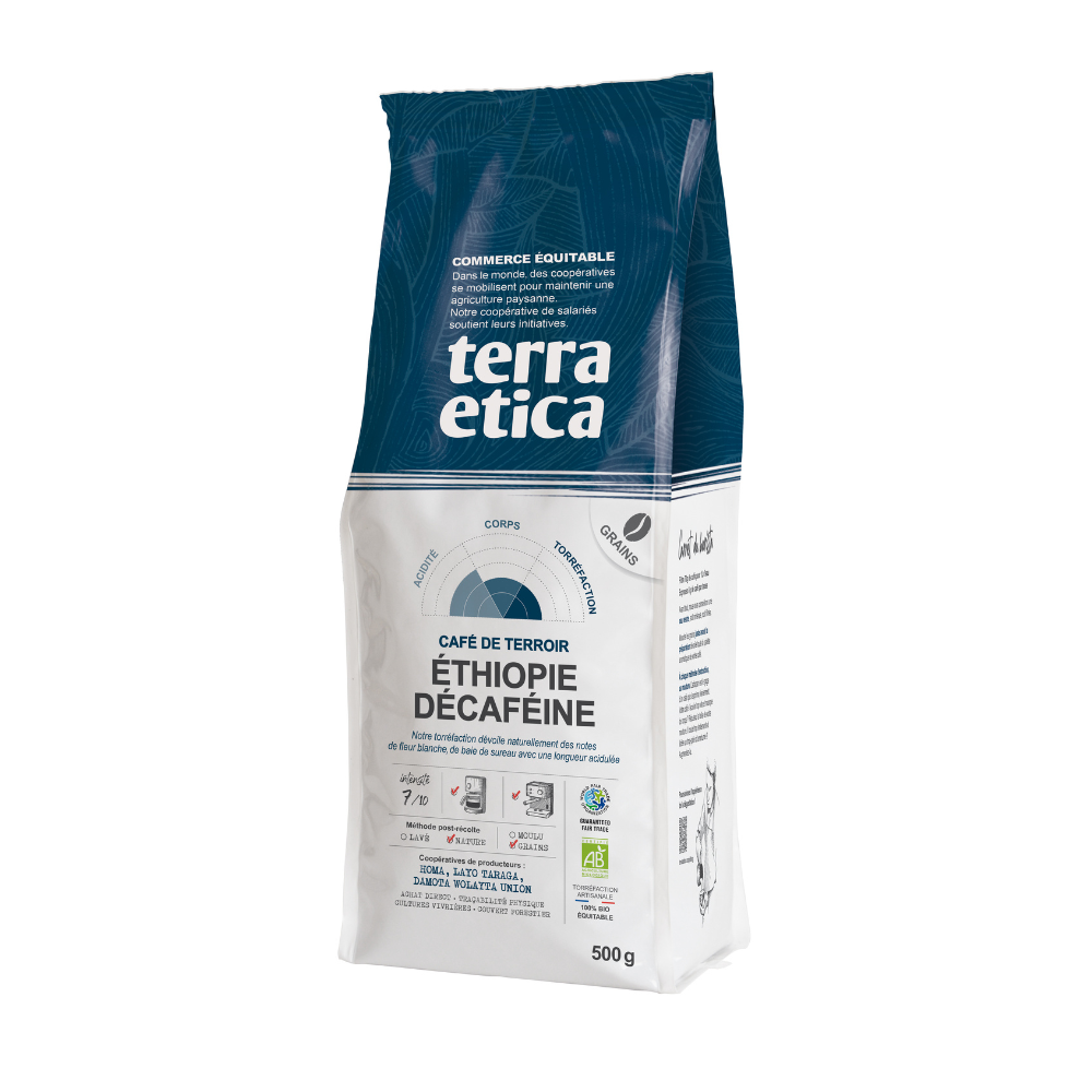 Café grains Moka décaféiné arabica Ethiopie bio équitable