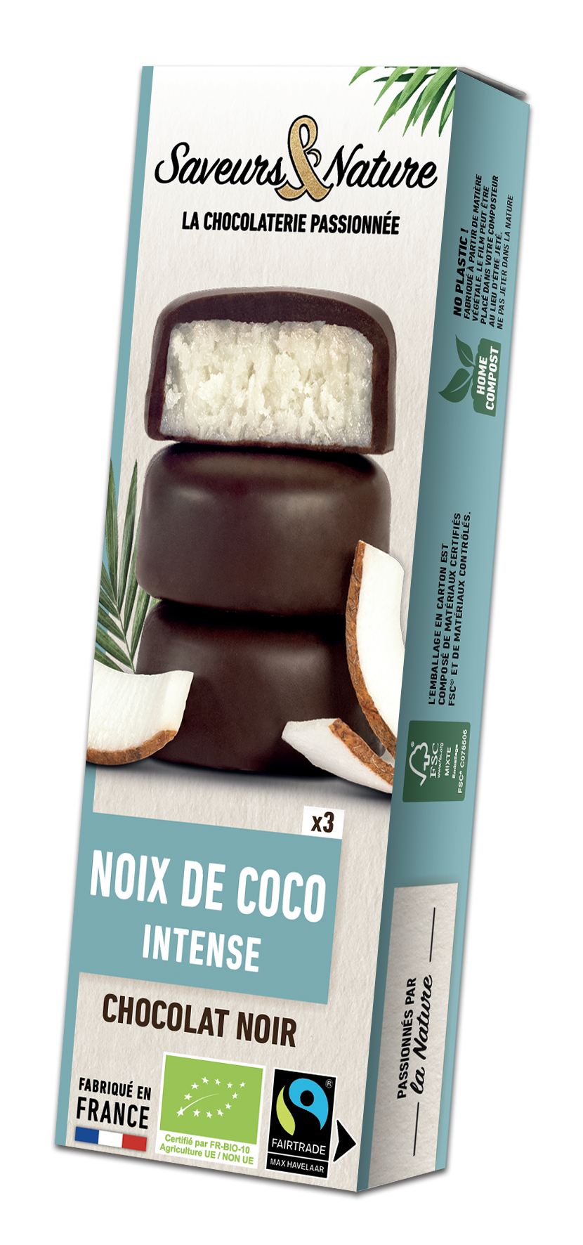 Bouchées à la noix de coco enrobées de chocolat noir 70% de cacao bio