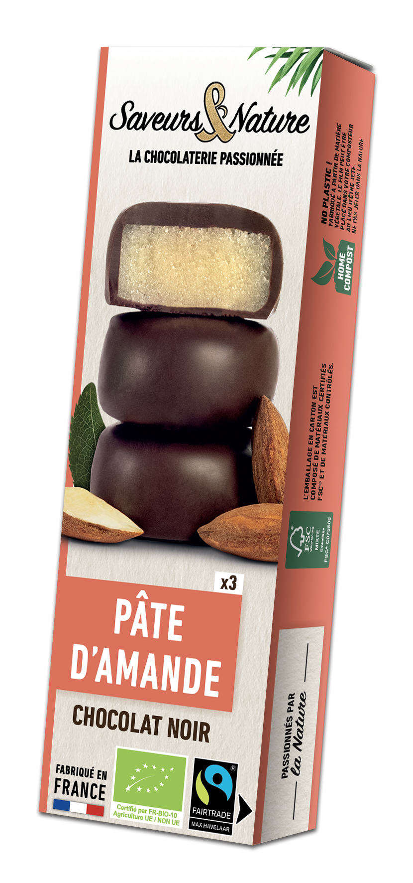 Bouchées amandines pâte d'amande enrobées de chocolat noir 70% bio