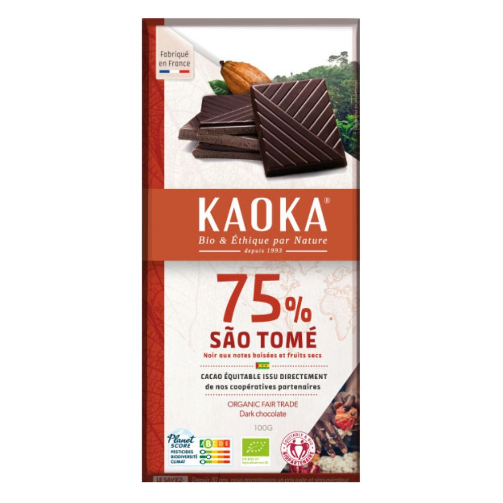 Chocolat noir à 75% de sao tomé bio et équitable