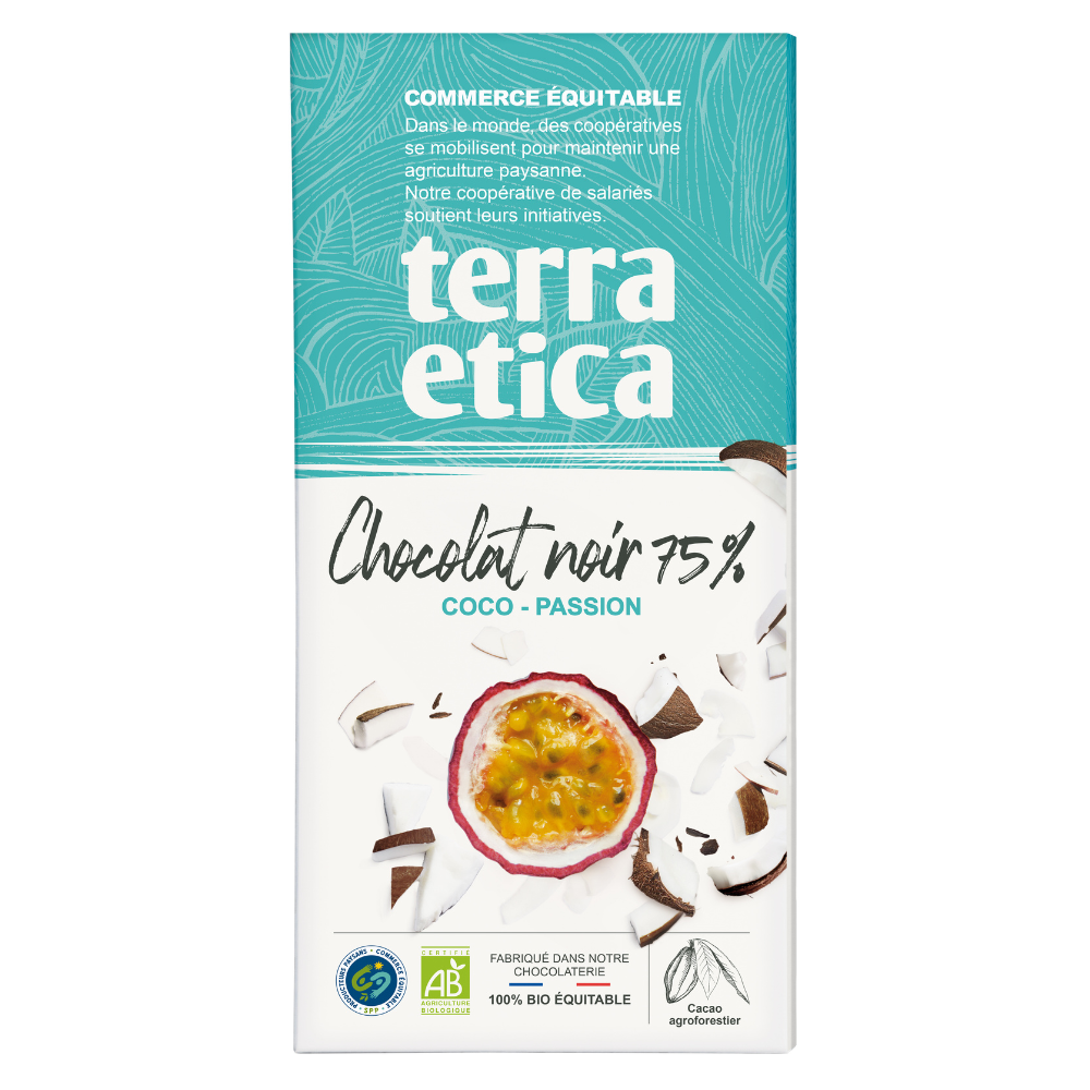 Chocolat noir 75% coco passion bio équitable
