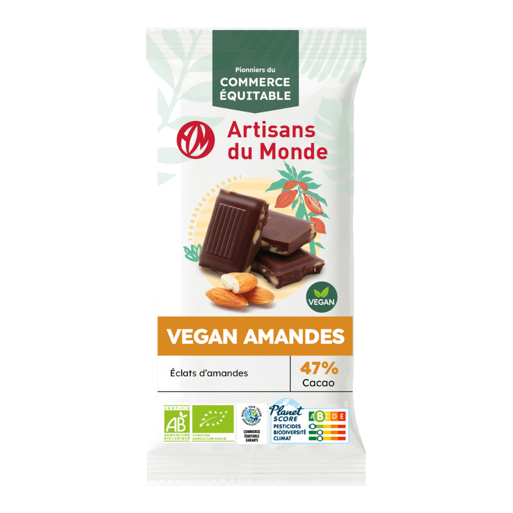 Chocolat vegan amandes bio et équitable