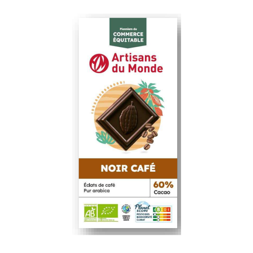 Chocolat noir 60% aux éclats de café bio équitable