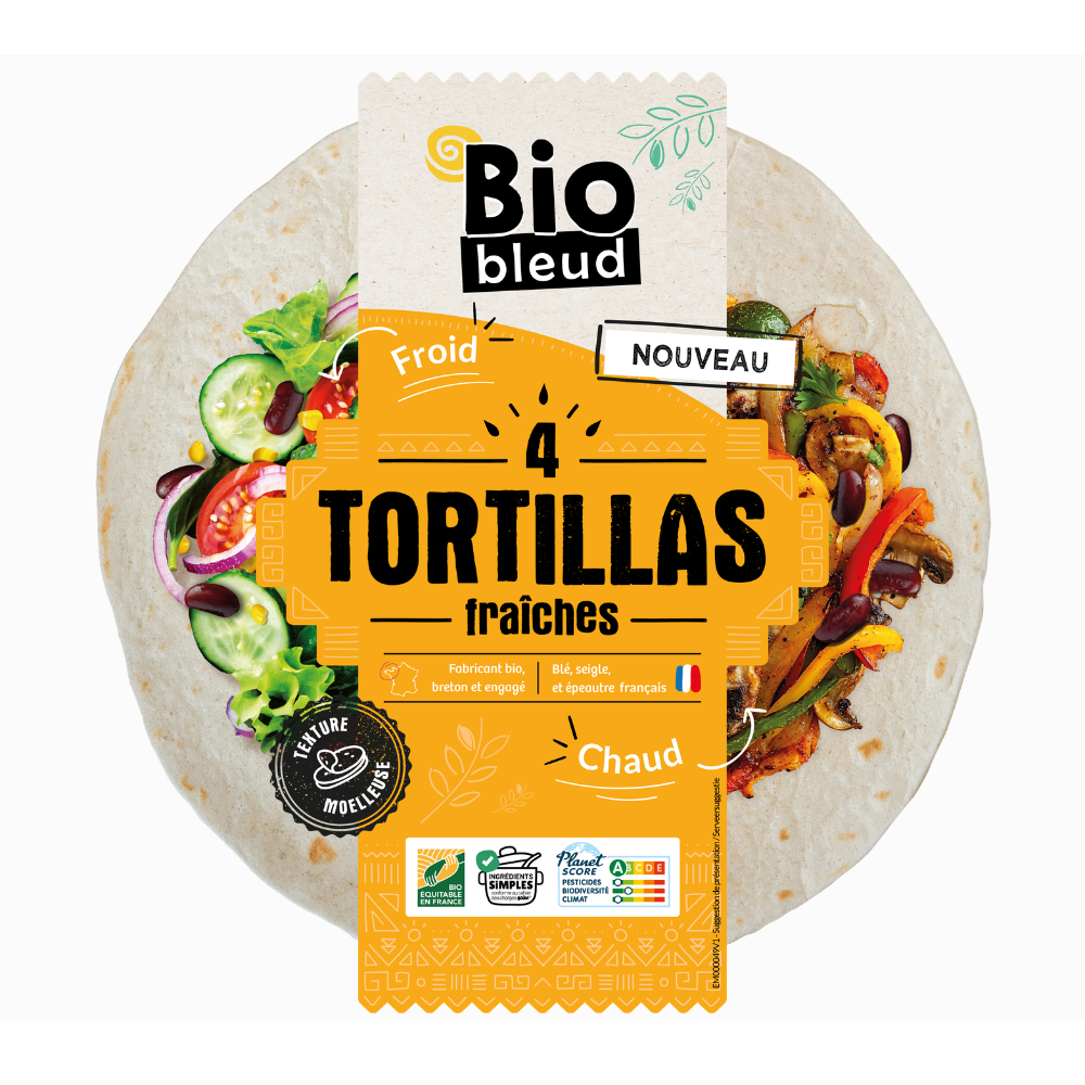 Tortillas wraps de blé fraîches bio et équitable - env 22cm - x4