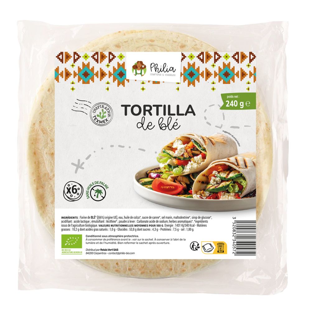 Tortillas wraps au blé bio - env 20cm - x6