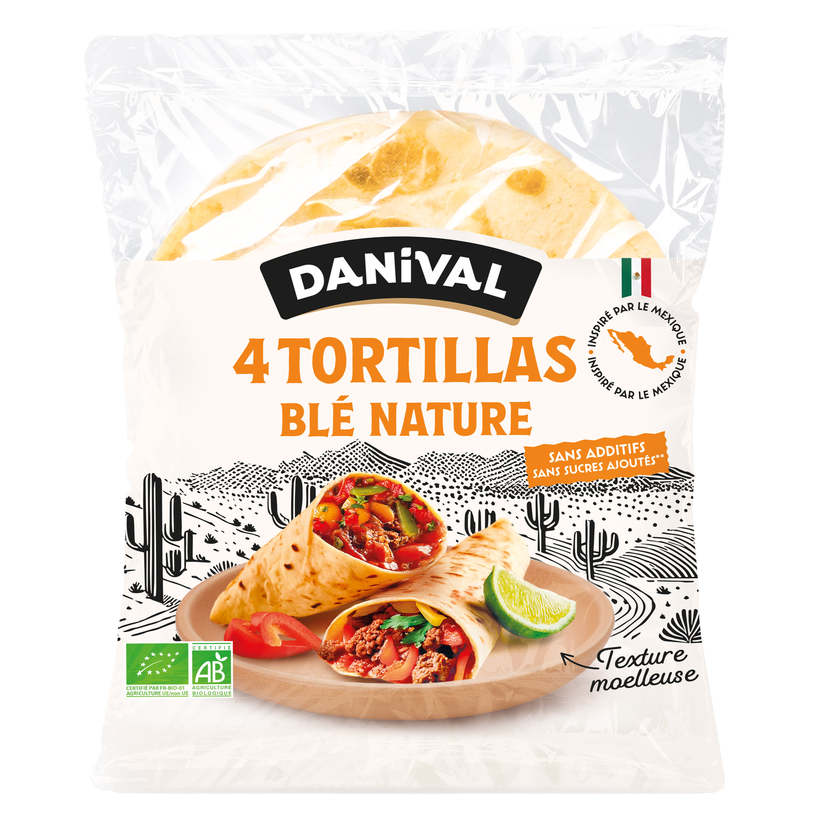Tortillas wraps de blé nature bio - env 23 cm - x4