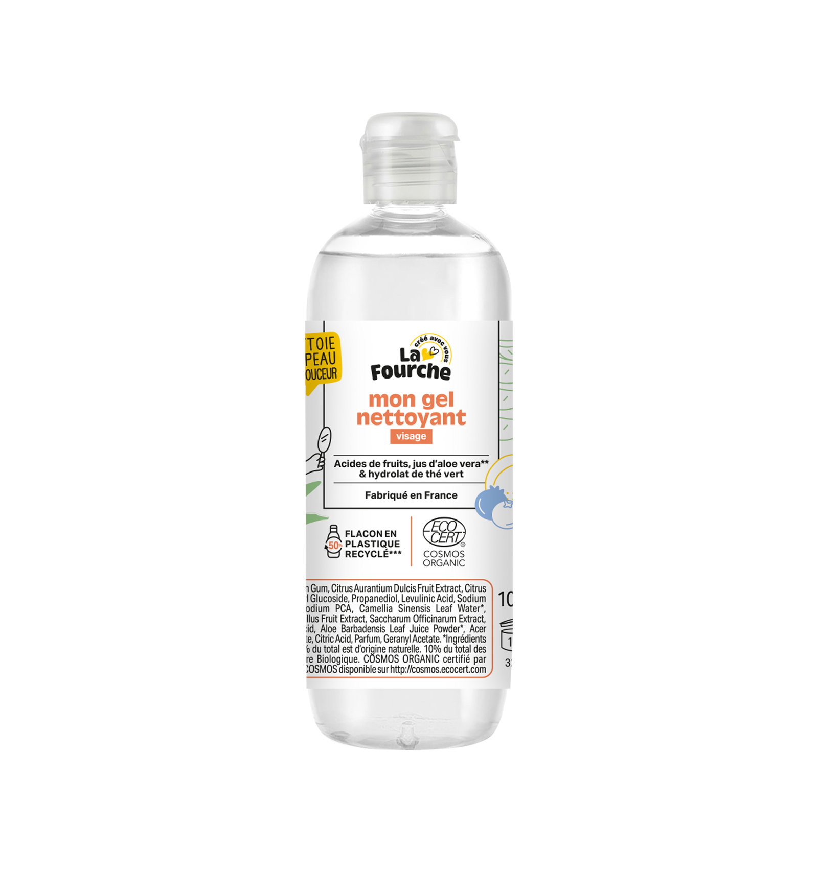 Gel nettoyant visage certifié Cosmos Organic