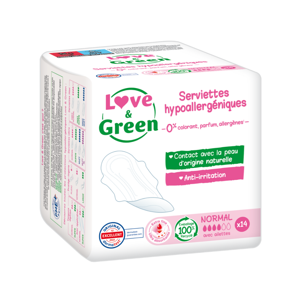 Serviettes hypoallergéniques normal avec ailettes x 14