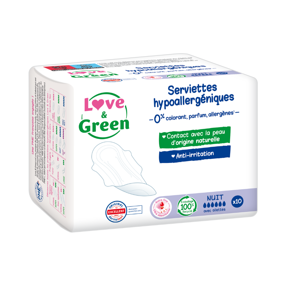 Serviettes hypoallergéniques nuit avec ailettes x 10