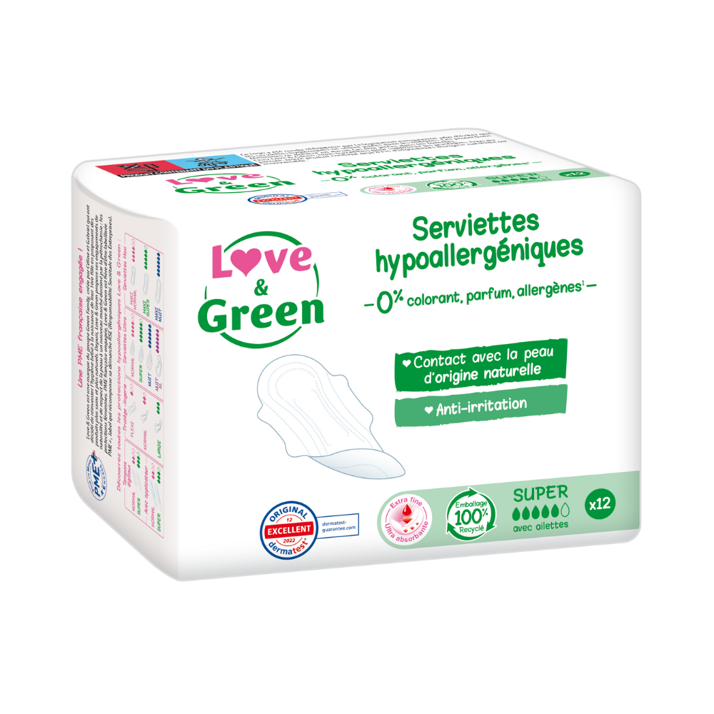 Serviettes hypoallergéniques super avec ailettes x 12