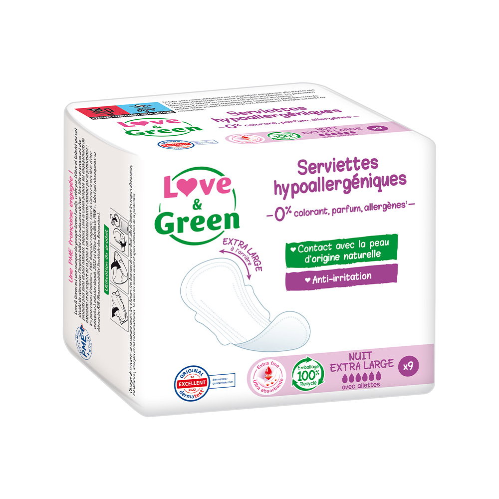 Serviettes hypoallergéniques nuit extra large x 9