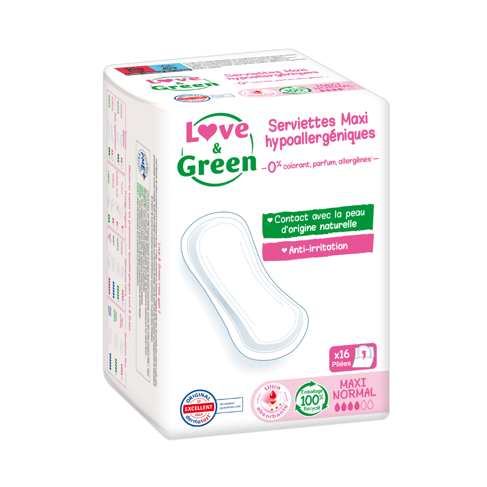 Serviettes hypoallergéniques maxi normal sans ailette x 16