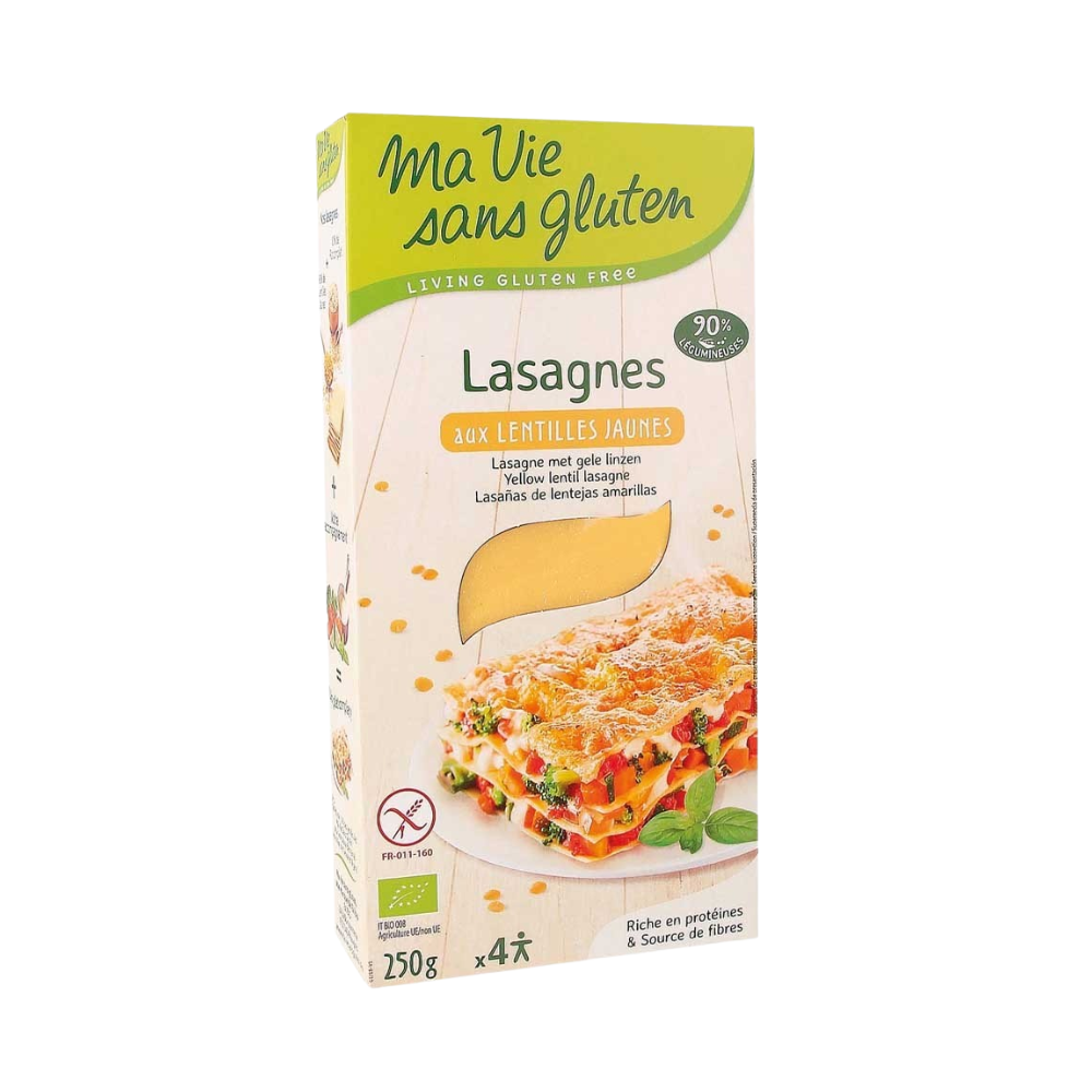 Feuilles de lasagnes aux lentilles jaunes sans gluten bio