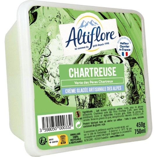 Crème Glacée Chartreuse Verte et Liqueur de Plantes Artisanale des Hautes-Alpes ALTIFLORE