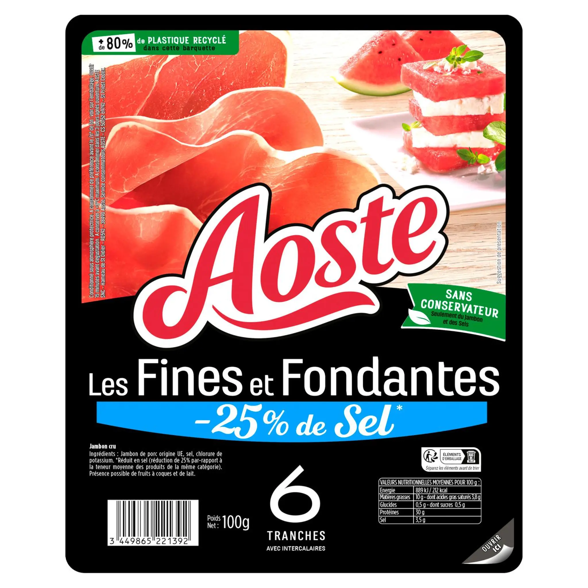AOSTE Jambon cru fin et fondant sel réduit