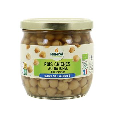 Priméal Pois chiche bio sans sel ajouté filière France en bocal, 330g