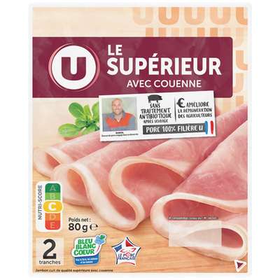 Jambon supérieur avec couenne, U (2 tranches, 80 g)