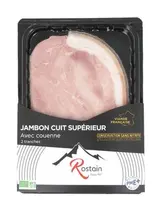 Jambon cuit supérieur avec couenne sans nitrites BIO, Rostain (2 tranches, 80 g)