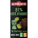 Chocolat noir Cote d'Ivoire 81% bio ALTER ECO, tablette 100g