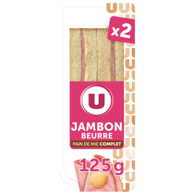Sandwich pain de mie cplt jambon cuit choix beurre - 125g