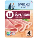 Jambon supérieur avec couenne Bleu Blanc Coeur, 4 tranches 160g