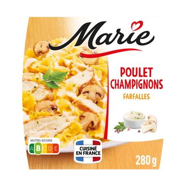 Plat cuisiné individuel Poulet à la crème et aux champignons, farfalles MARIE 280g
