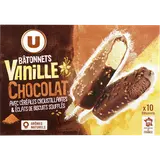 Bâtonnets glacés vanille et chocolat 10 unités, 370g