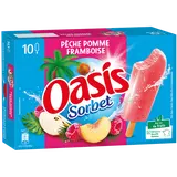 Bâtonnets glacés Sorbet cocktail pêche pomme et framboise OASIS, x10 soit 400g