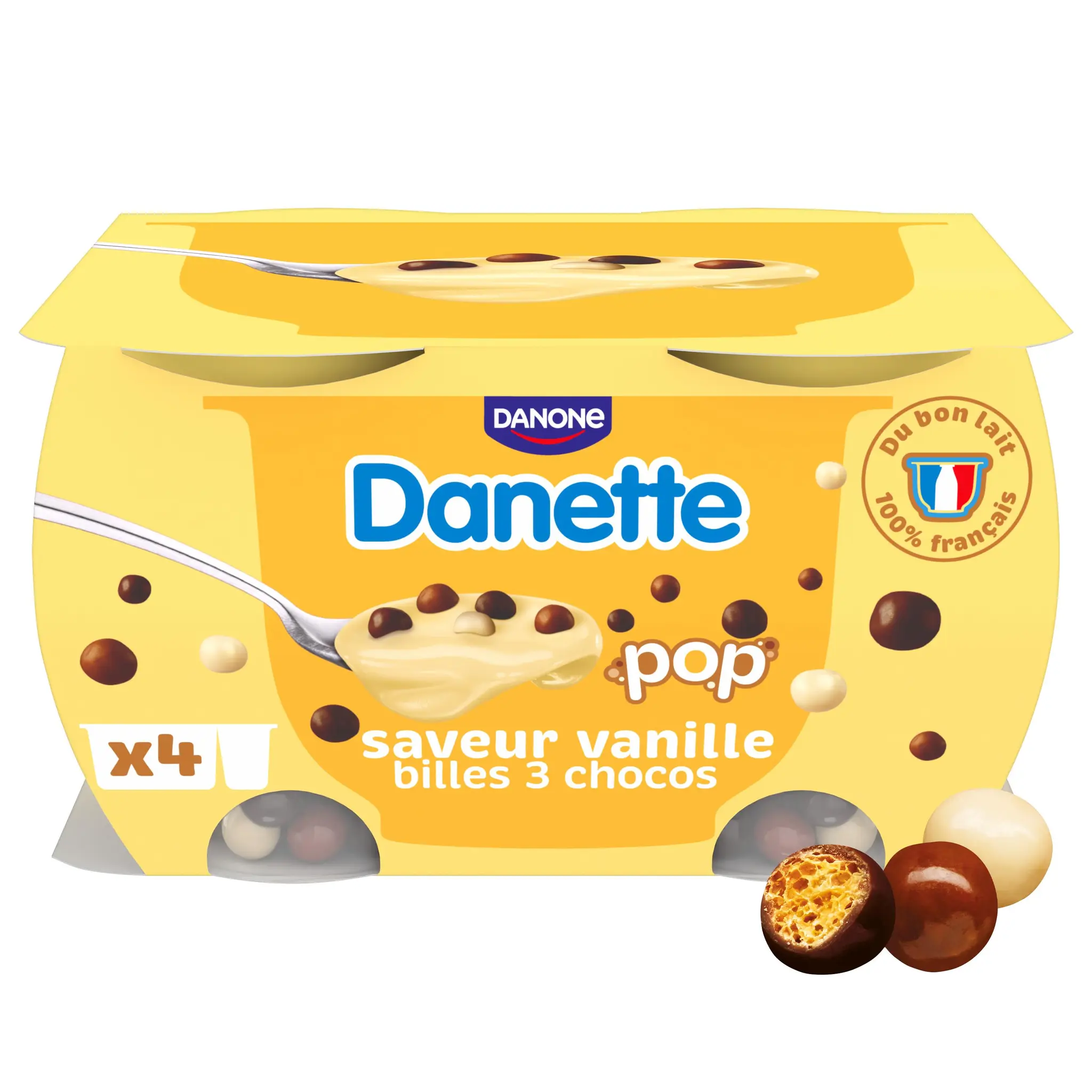 DANETTE POP - Crème dessert vanille billes 3 chocolats