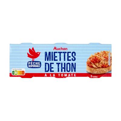 Auchan Miettes de Thon à la Tomate en conserve, 3x80g
