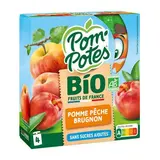 Pom Potes Gourdes purée de pêche brugnon sans sucres ajoutés bio, 4 gourdes de 90g