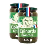 Jardin Bio Etic Epinards en branches bio en bocal, Lot de 2x420g