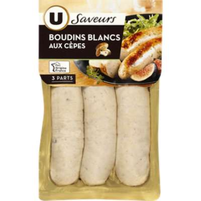 Boudins blanc aux cèpes, U Saveurs (x 3, 375 g)