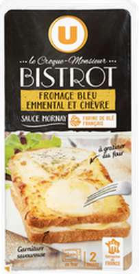 Croques Bistrot aux 3 fromages bleu, emmental et chèvre, U (2 x 150 g)