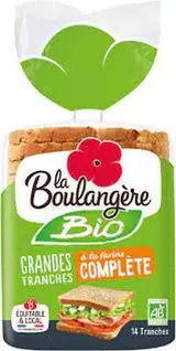 Pain de mie complet grandes tranches BIO, La Boulangère (500 g)