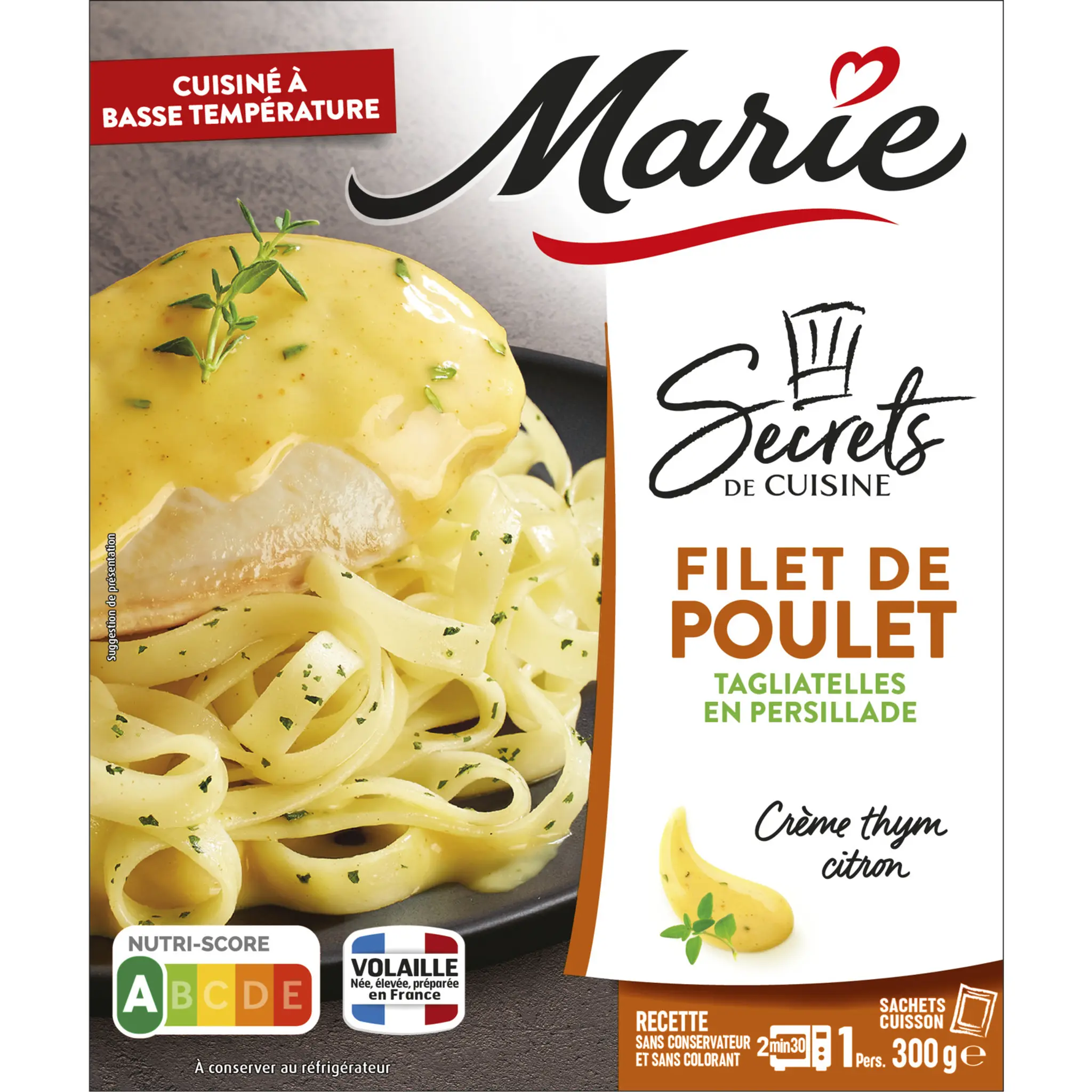 MARIE Filet de poulet tagliatelles en persillades et crème thym citron